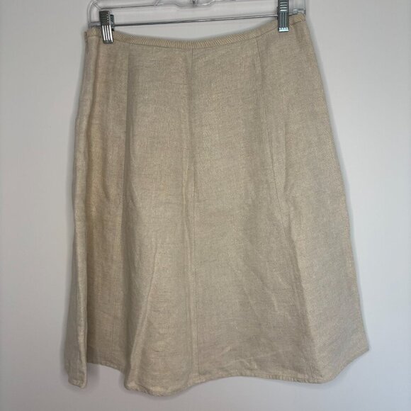 J.CREW 100% LINEN A-Line Skirt Womens 4 Gold Metallic Ivory Knee-Length Sparkle - Picture 3 of 5